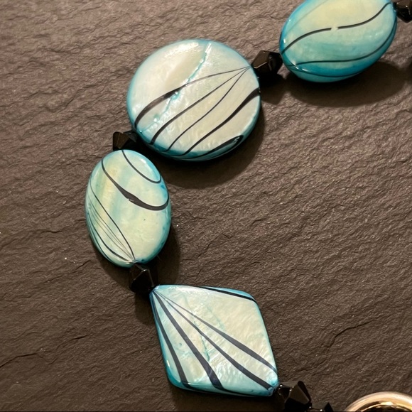 Handmade Lampwork Glass Geometric 8.5” Teal Bracelet - Picture 6 of 12